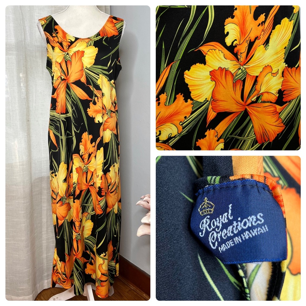 80s/90s Vintage Royal Creations Hawaiian Dress Bright Floral Women's Size L/XL
